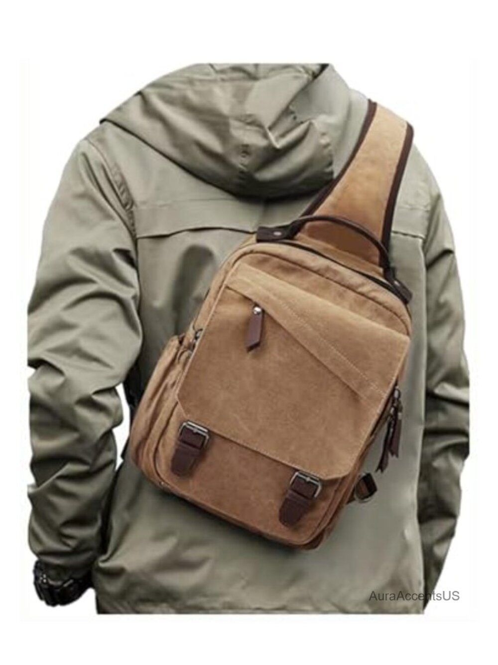 Canvas Crossbody Messenger Bag Multi Pocket Anti Theft Sling Backpack